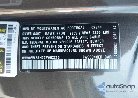 2012 Volkswagen Eos Executive z USA, uszkodzony, nr VIN WVWFW7AH7CV002213